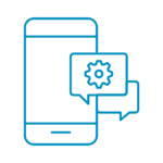 Cell phone with a settings cog in a chat bubble